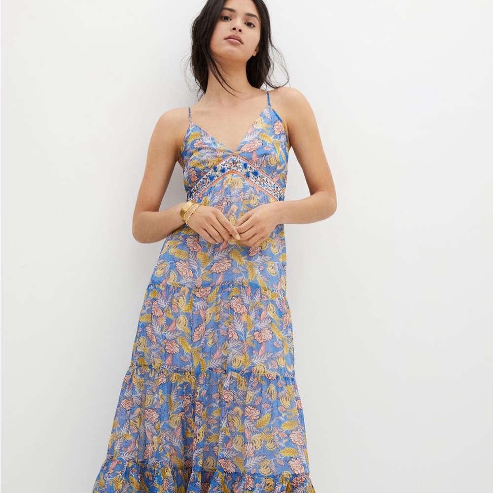 Beautiful Anthropologie printed blue / floral dress. Worn twice!